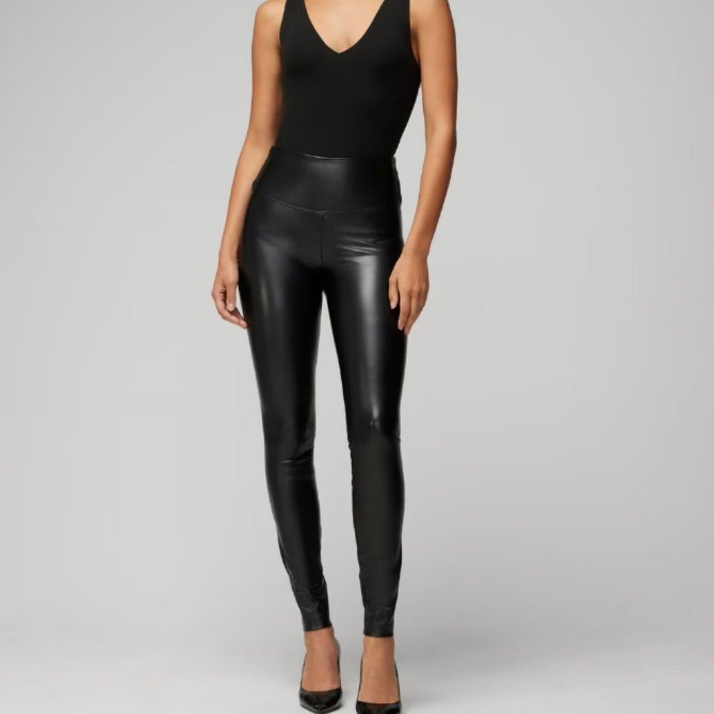 White House Black Market WHBM Vegan Leather Runway Leggings NAVY